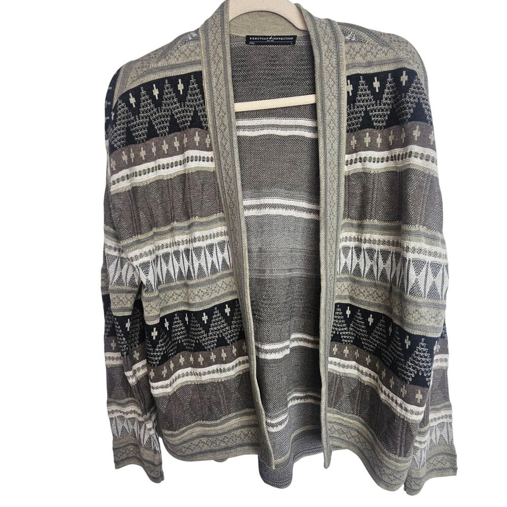 Peruvian Connection Womens Aztec Fair Isle Cardigan Sweater L Layering Tribal